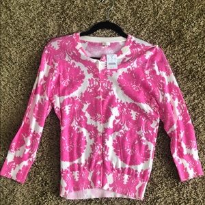 J. Crew pink and cream cardigan